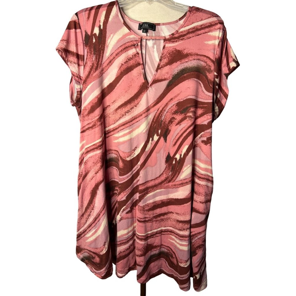 Vibe Sportswear Dress Women's size 2X Pink Mauve Marbled Short Sleeve Pocket Min